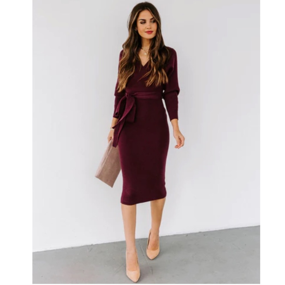 Yara Drape Knit Midi Sweater Dress